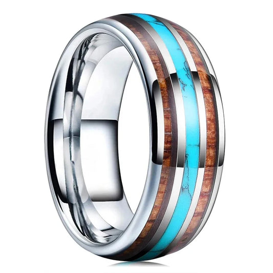 Luckacco Fashion 8mm Men Stainless Steel Rings Inlay Meteorite Abalone Shell Rings For Men Women Wedding Engagement Band Jewelry Gift