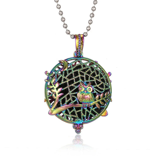 Luckacco New Colorful Aromatherapy Necklace Vintage Flower Butterfly Tree Owl Essential Oil Diffuser Necklace Perfume Lockets Pendants