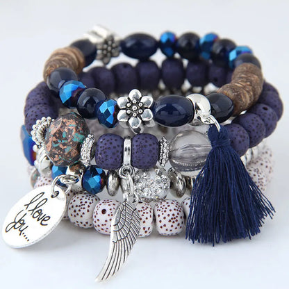 Luckacco Bohemian Charm Beads Wrap Bracelets & Bangles for Women Boho Flower Leaf Tassel Bracelet Multilayer Bracelet Femme 2024 New