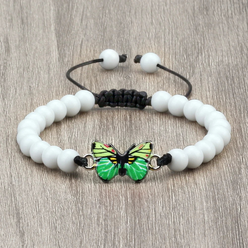 luckacco trendy butterfly beaded bracelets for women men natural stone beads chain bangles handmade female bohemian party jewelry gifts