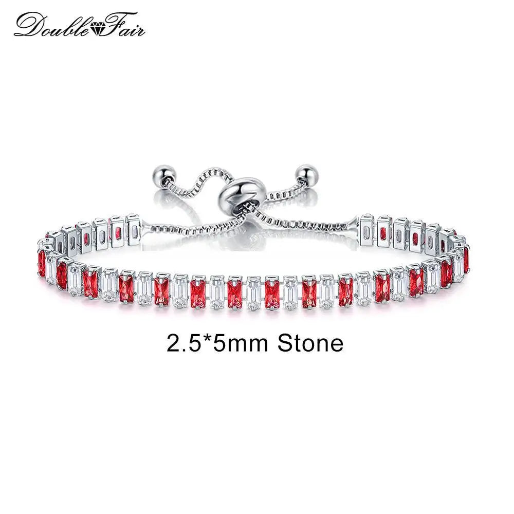 luckacco designer red zirconia short tennis bracelets for women men dazzling crystal adjustable chain on hand party daily gifts jewelry