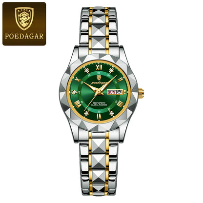 Luckacco POEDAGAR Fashion Ladies Wristwatch Week Date Luminous Waterproof Woman Watch Stainless Steel Luxury Women's Quartz Watches reloj