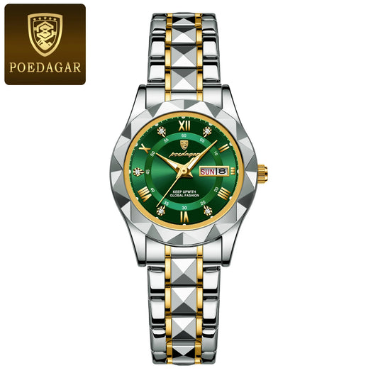 Luckacco POEDAGAR Fashion Ladies Wristwatch Week Date Luminous Waterproof Woman Watch Stainless Steel Luxury Women's Quartz Watches reloj