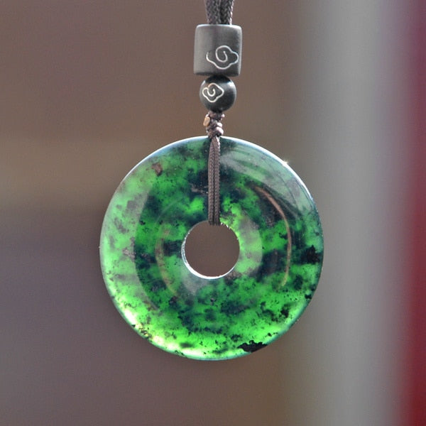 Natural Black Green Jade Doughnut Pendant Necklace Hetian Stone Carved Chinese Jadeite Jewelry Charm Amulet Gifts for Women Men - luckacco