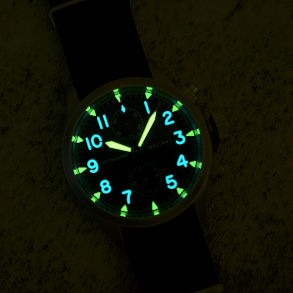 Vintage Pilot Chronograph Watch Men 39mm Quartz Wristwatches Baltany Military 100m Diver Chrono Watches VK61 Movt Luminous Clock - luckacco