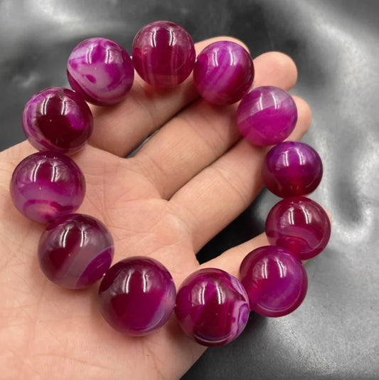 Luckacco 20mm wine red wrapped agate round bead bracelet