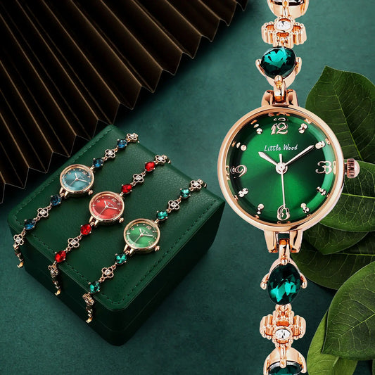Luckacco Women's Fashion Quartz Small Green Watches Simple and Waterproof Female's Bracelet Watch Ladies Jade Wristwatch Clock