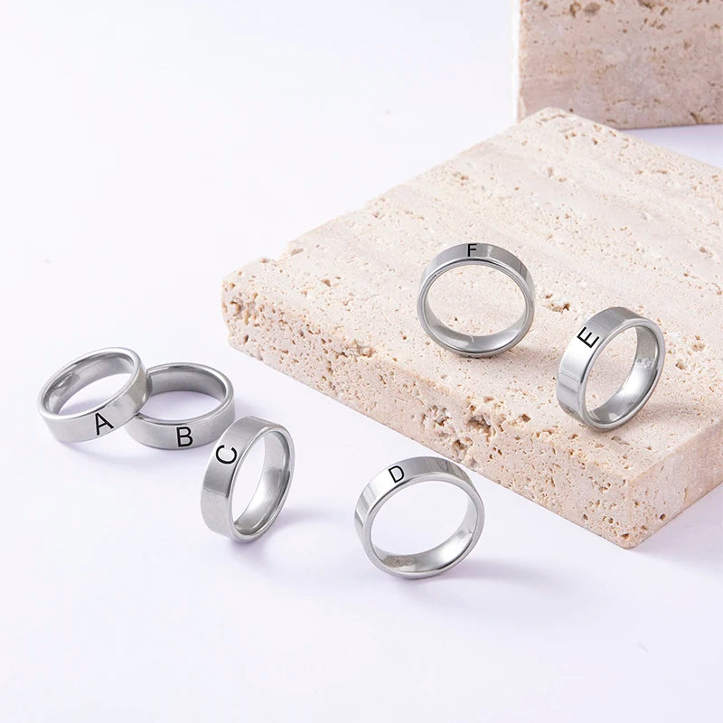 luckacco fashion 26 english initial letter ring stainless steel engraved name rings for women birthday gifts