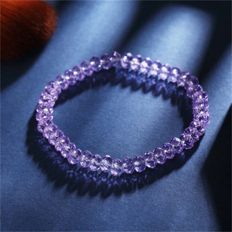 luckacco  red purple white color crystal bracelets for women simple colorful bead elastic rope bracelet fashion handmade jewelry