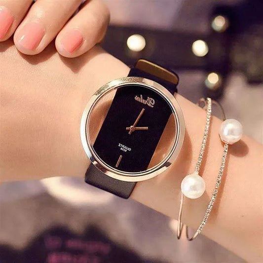 Luckacco Famous Watch Women Luxury Leather Skeleton Strap Dress Watch Casual Quartz Wristwatch Stainless Steel Reloj Mujer часы женские