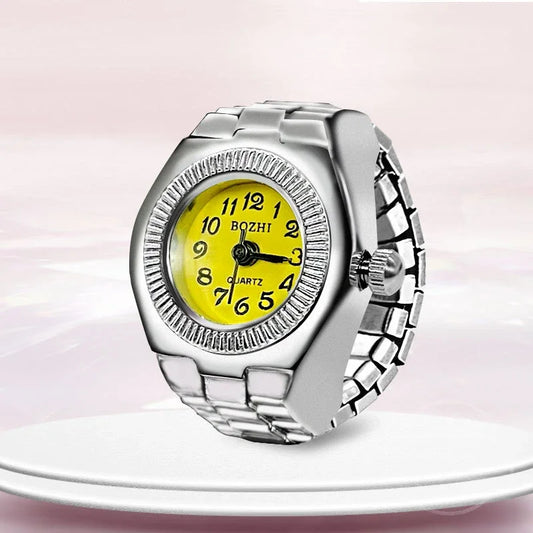 Luckacco Vintage Punk Finger Watch Mini Elastic Strap Alloy Watches Couple Rings Jewelry Clock Retro Roman Quartz Watch Rings Women Men