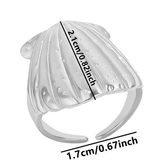 Luckacco 1pc Stylish Marine Jewelry Ocean Sea Animals Conch Starfish Shell Ring Stainless Steel Jellyfish Scallop Rings Women Charm Gift