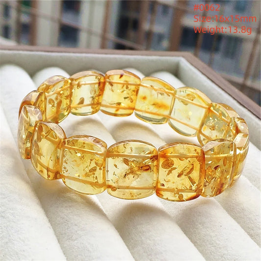 Luckacco Natural Piebald Amber Bracelet Rectangle Beads Blood Red Yellow Flower Amber Women Men Healing Stretch Jewelry AAAAA