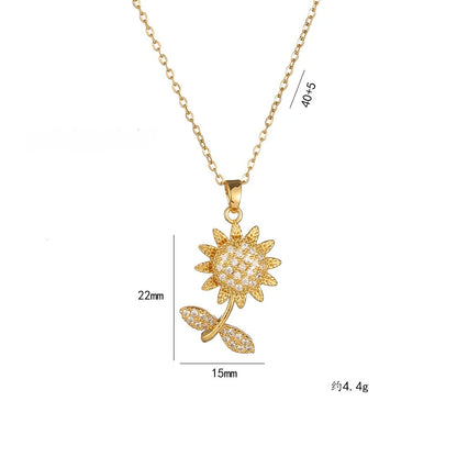 Luckacco Korea Trendy Crystal Sunflower Rotatable Pendant Necklace for Women Luxury Silver Color Stainless Steel Zircon Choker Jewelry