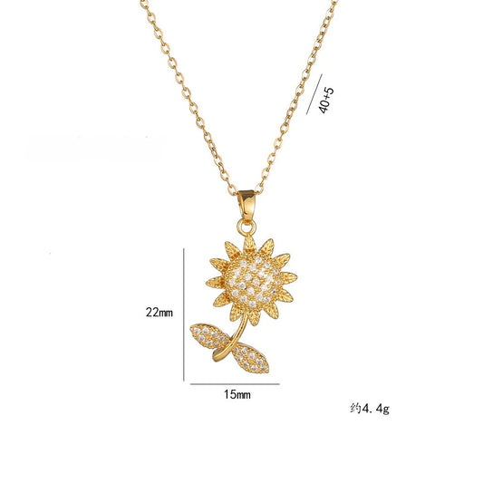 Luckacco Korea Trendy Crystal Sunflower Rotatable Pendant Necklace for Women Luxury Silver Color Stainless Steel Zircon Choker Jewelry