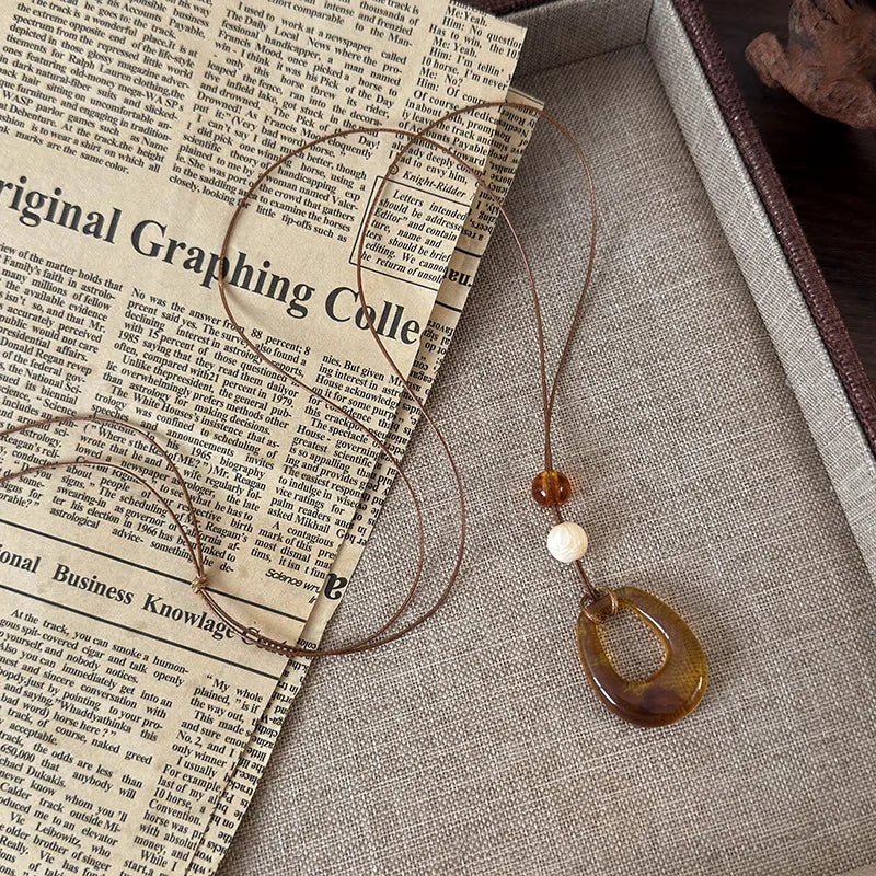 luckacco black hollow big water drop pendant necklace for women adjustable leather rope choker y2k jewelry party