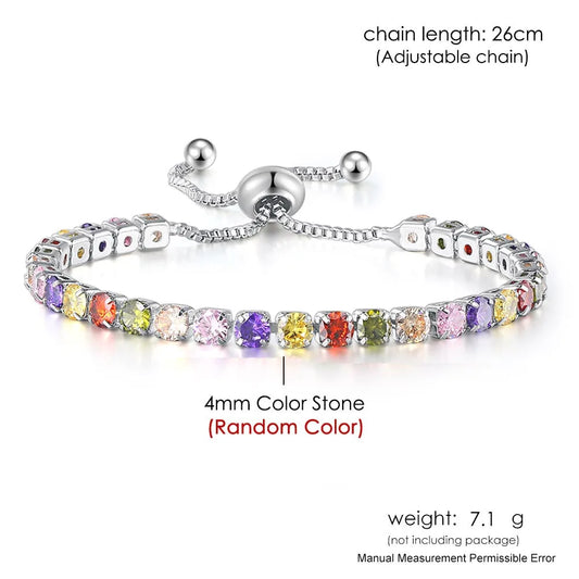 Luckacco Adjustable Multicolor Tennis Bracelets For Women Ladies Wedding Rainbow Colorful Zircon Charm Bracelet Hand Chain Jewelry DZH043