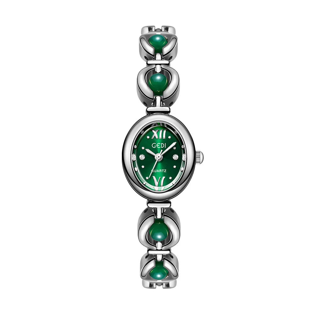 luckacco ladies watch light luxury brand national style zulu green bracelet advanced bead waterproof women fashion quartz wristwatches