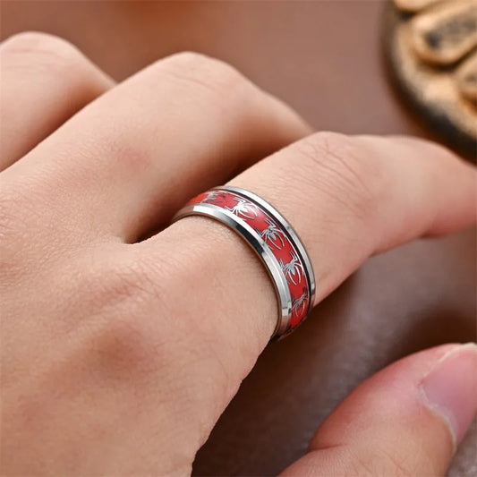 Luckacco New slanted edge oil drop patch red spider men's and women's rings Gothic personalized jewelry bracelets 2024