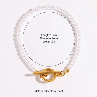 Luckacco Imitation Pearl OT Clasp Bracelet for Women Gold Color Bread Bangle Silver Color Chain New in Designer Fashion Jewelry