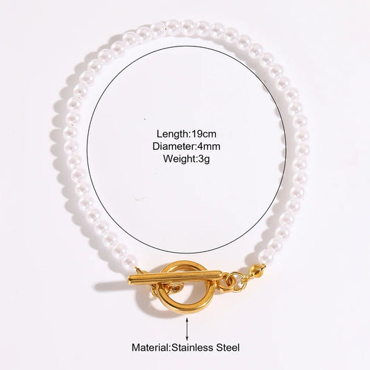 Luckacco Imitation Pearl OT Clasp Bracelet for Women Gold Color Bread Bangle Silver Color Chain New in Designer Fashion Jewelry
