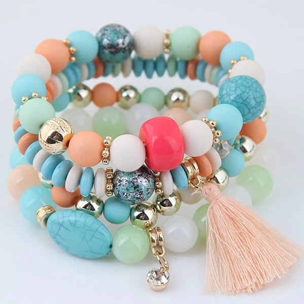 luckacco bohemian charm beads wrap bracelets & bangles for women boho flower leaf tassel bracelet multilayer bracelet femme 2024 new