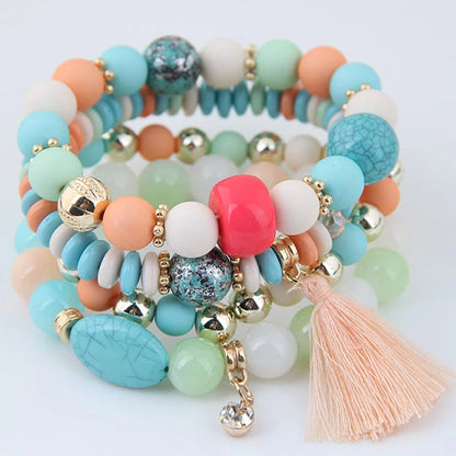 Luckacco Bohemian Charm Beads Wrap Bracelets & Bangles for Women Boho Flower Leaf Tassel Bracelet Multilayer Bracelet Femme 2024 New
