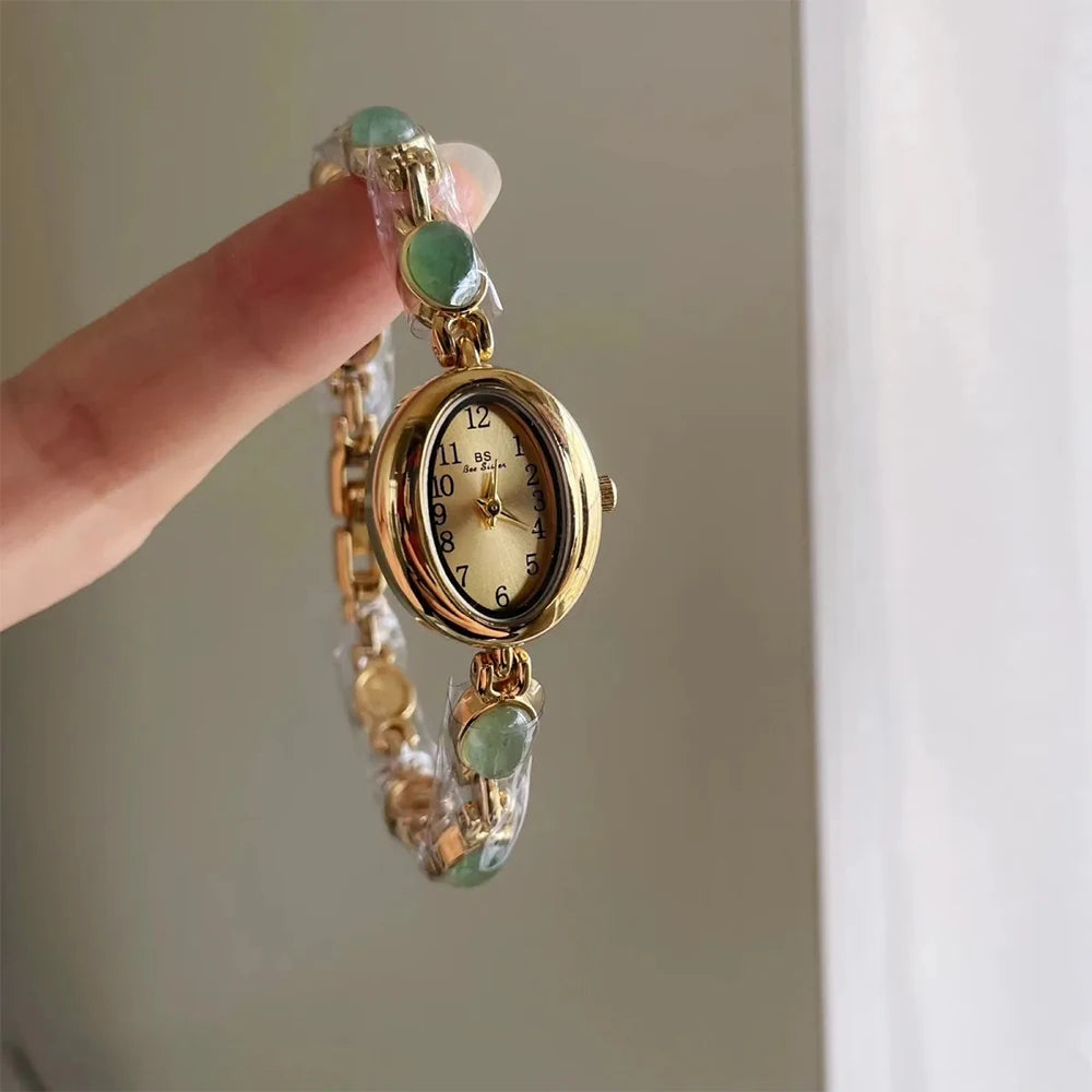luckacco bs bee sister gold oval dial watches for women vintage alloy quartz woman watch fashion casual dress women's wristwatches