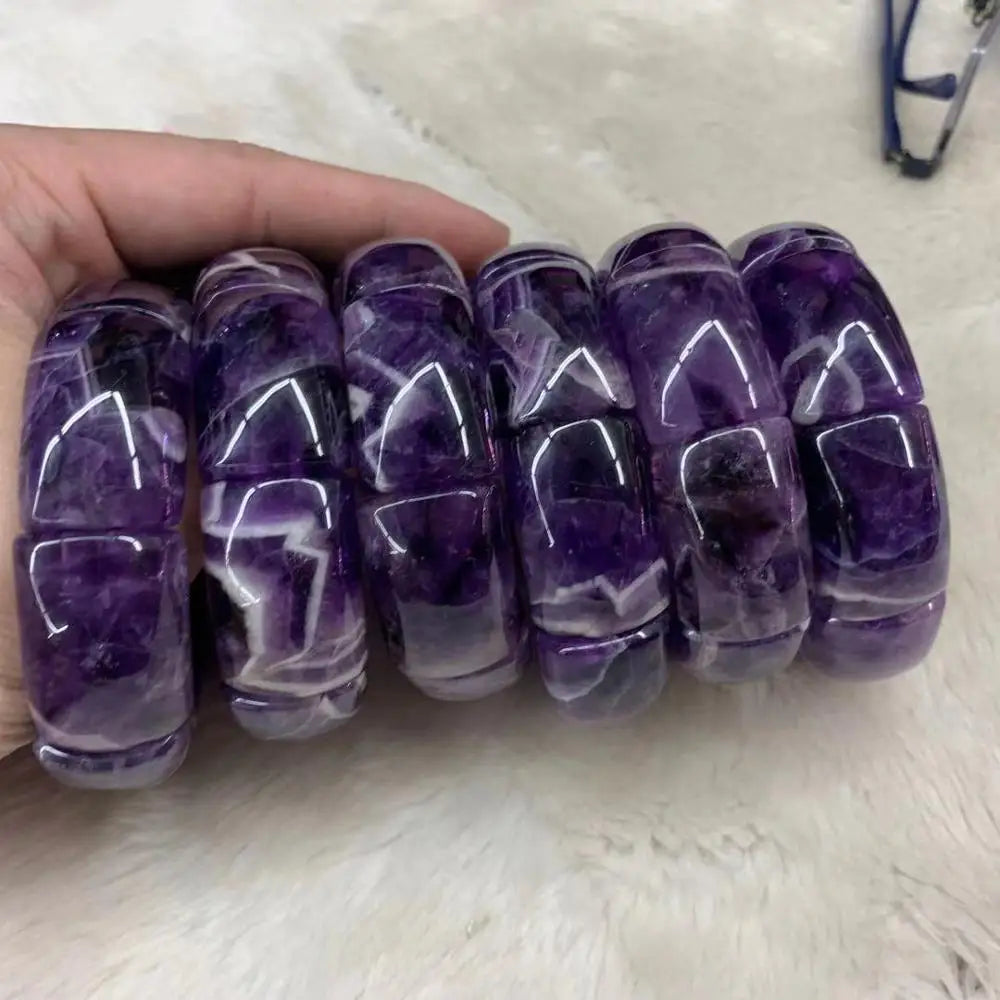 luckacco natural amethyst stone beads bracelet natural energy stone bangle gemstone jewelry for woman birthstone for aquarius for gift