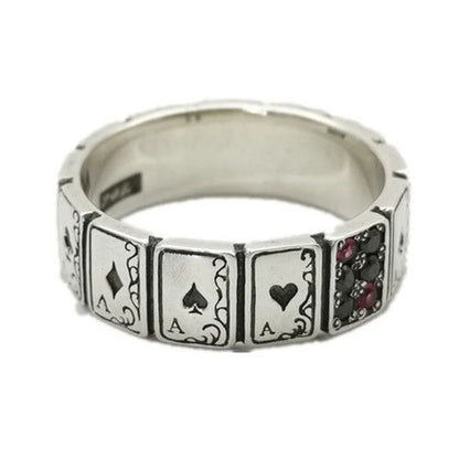 Luckacco 925 silver original design creative playing card shape ring hip hop exaggerated dance party birthday gift men and women jewelry