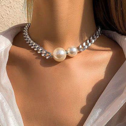 Luckacco Vintage Punk Cuban Chains Necklaces Women Gothic Imitation-Pearl Pendant Necklace Girl Chokers Fashion Accessories Jewellery