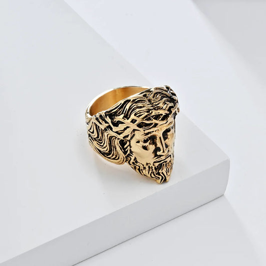 Luckacco Vintage Exorcism Saint Benedict Cspb Cross Ring Men Punk Amulet Christianity Rings Stainless Steel Jewelry Gift