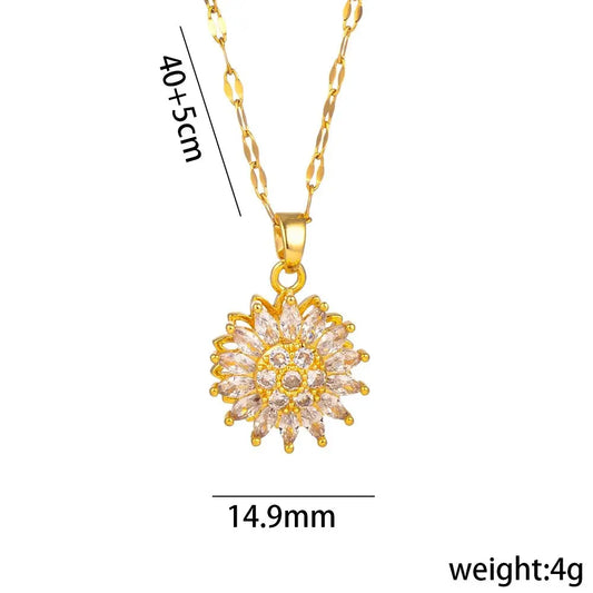 Luckacco Classic Sunflower Cubic Zirconia Pendant Necklaces For Women Gold Color Alloy Rotate Necklace Daily Jewelry