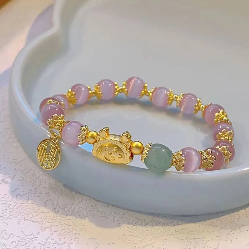 luckacco 2024 chinese style zodiac dragon bracelet for women men brings wealth health and good luck red beaded couple bracelet jewelry gi