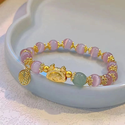 Luckacco 2024 Chinese Style Zodiac Dragon Bracelet For Women Men Brings Wealth Health and Good Luck Red Beaded Couple Bracelet Jewelry Gi