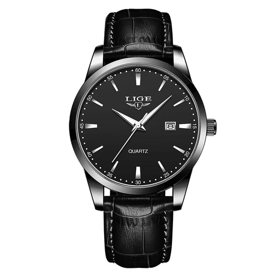 Luckacco LIGE Military Watch For Men Fashion Business Watch Men Casual Leather Sport Waterproof Men's Quartz Wristwatches Reloj Hombre