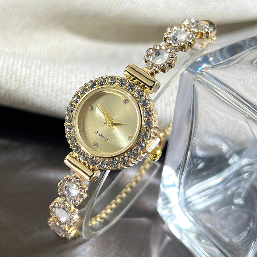 luckacco foreign trade chalcedony bracelet watch set with diamond light luxury live new fashion quartz watch pull diamond women's watch