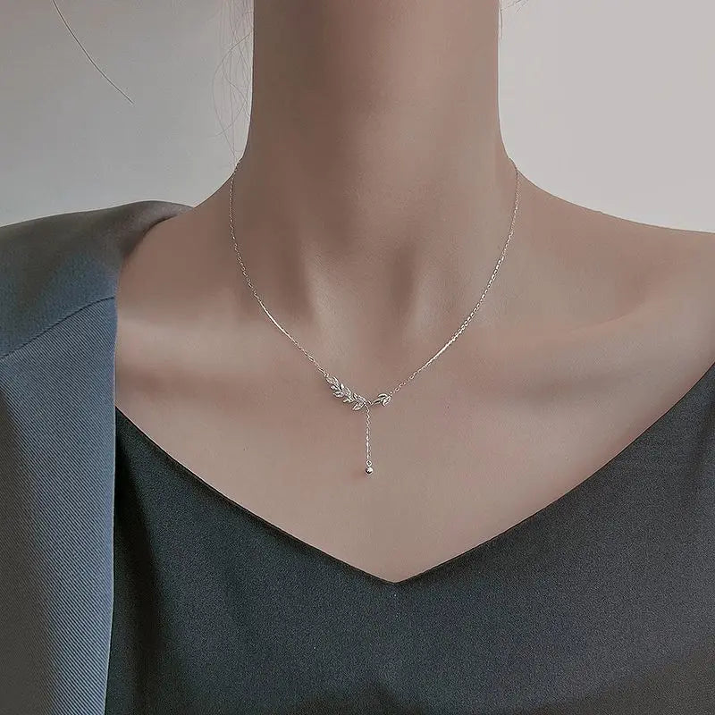 luckacco 925 sterling silver tree branch necklace simple charm zirconia botanical pendant choker birthday party gift ladies fine jewelry