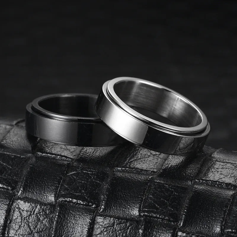 luckacco simple stainless steel anxiety fidget spinner rings for couple rotating anti stress wedding band knuckle ring fashion jewelry
