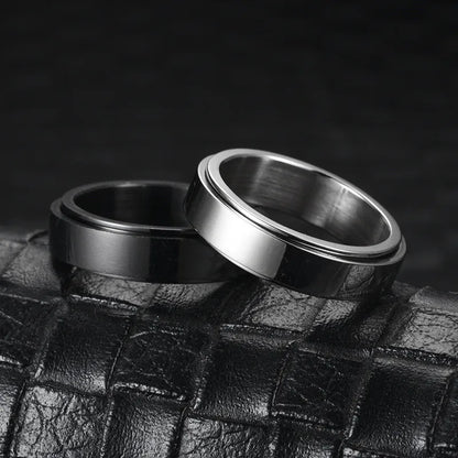 Luckacco Simple Stainless Steel Anxiety Fidget Spinner Rings for Couple Rotating Anti Stress Wedding Band Knuckle Ring Fashion Jewelry
