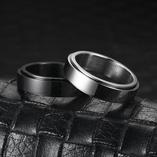 Luckacco Simple Stainless Steel Anxiety Fidget Spinner Rings for Couple Rotating Anti Stress Wedding Band Knuckle Ring Fashion Jewelry