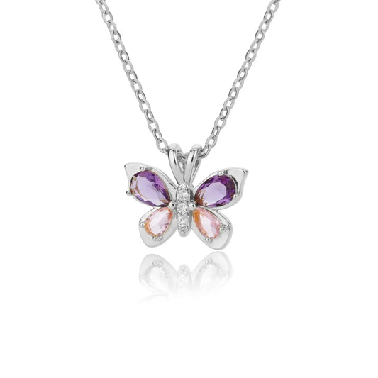 Luckacco Cute Butterfly Necklace For Women Stainless Steel Crystal Purple Zircon Aesthetic Necklaces Charms Collar Choker Party Jewelry