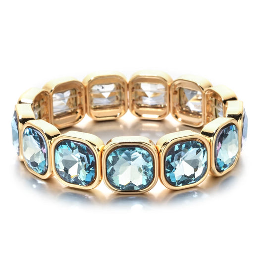 Luckacco Rose Colorful Glass Crystal Elastic Bracelet Enamel Stretch Rhinestone Bangle Tile Bead Bracelet for Women Fashion Jewelry