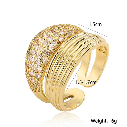Luckacco 31styles Luxury AAA Cubic Zirconia Inlay Copper Wedding Jewelry Gold Color Statement Geometric Rings For Elegant Women