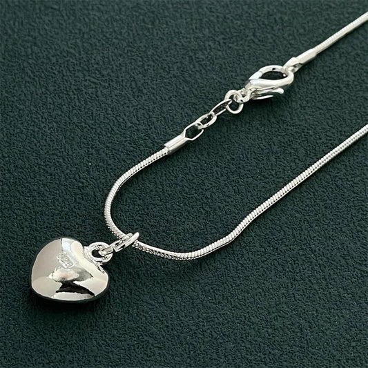 Luckacco 925 Sterling Silver Heart Pendant Necklace, Ladies Simple Luxury Banquet Wedding Festival Birthday Jewelry Gift