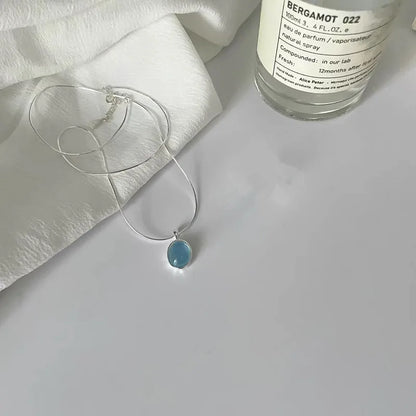 Luckacco 925 Sterling Silver blue Crystal Moonstone Necklace Unique design elliptical natural stone Pendant snake bone chain Gift Jewelry