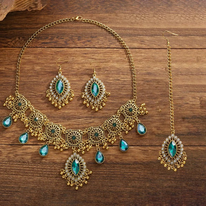 Luckacco Pendentif goutte d'eau, ensemble de bijoux à pampilles ajourées, Style ethnique ajouré pour femmes, ensemble de bijoux Vintage exagéré