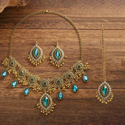 Luckacco Pendentif goutte d'eau, ensemble de bijoux à pampilles ajourées, Style ethnique ajouré pour femmes, ensemble de bijoux Vintage exagéré