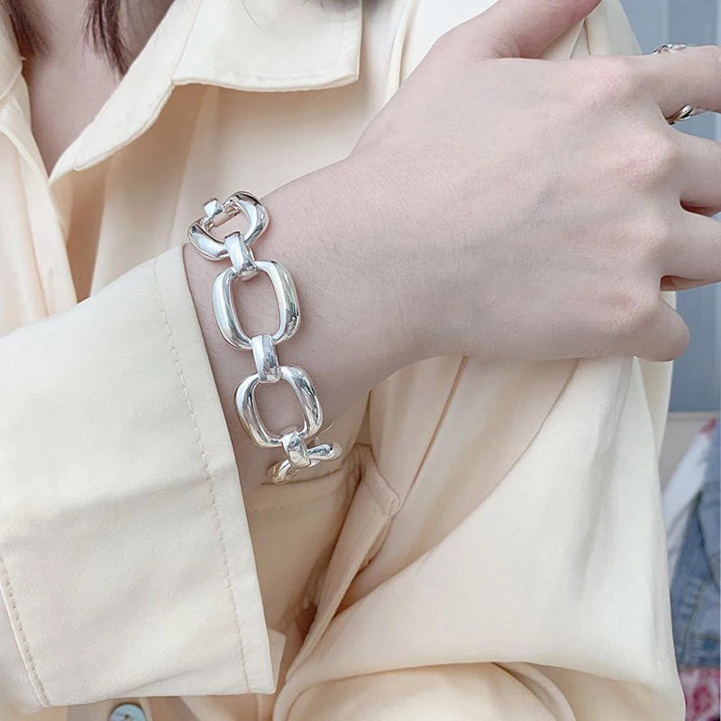 luckacco new 925 silver geometric bead punk peace of mind words irregular string bracelet for woman girl fashion jewelry gift dropship