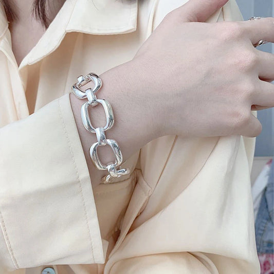 Luckacco New 925 Silver Geometric Bead Punk Peace of Mind Words Irregular String Bracelet For Woman Girl Fashion Jewelry Gift Dropship